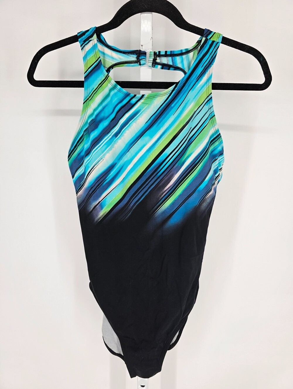 Beach Native Womens Sz 12 One Piece Swimsuit Athletic Fit Blue Striped